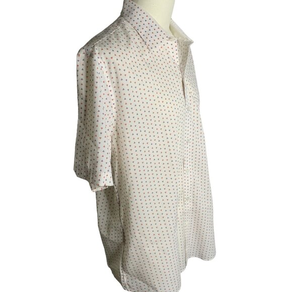 Zachary Prell Button Up Short Sleeve Shirt L White Triangles Cotton Stretch - Picture 5 of 6